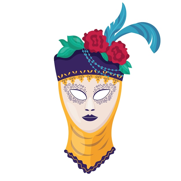 Auténtica máscara de carnaval para mujer sombrero decorado con flores máscara de vacaciones de Mardi Gras en estilo medieval