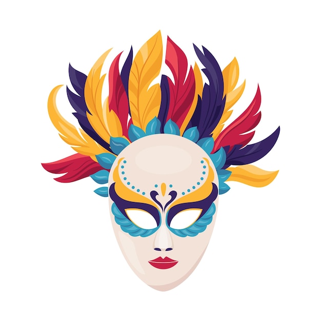 Auténtica máscara facial de carnaval pintada a mano veneciana máscara de plumas de vacaciones de Mardi Gras Vector