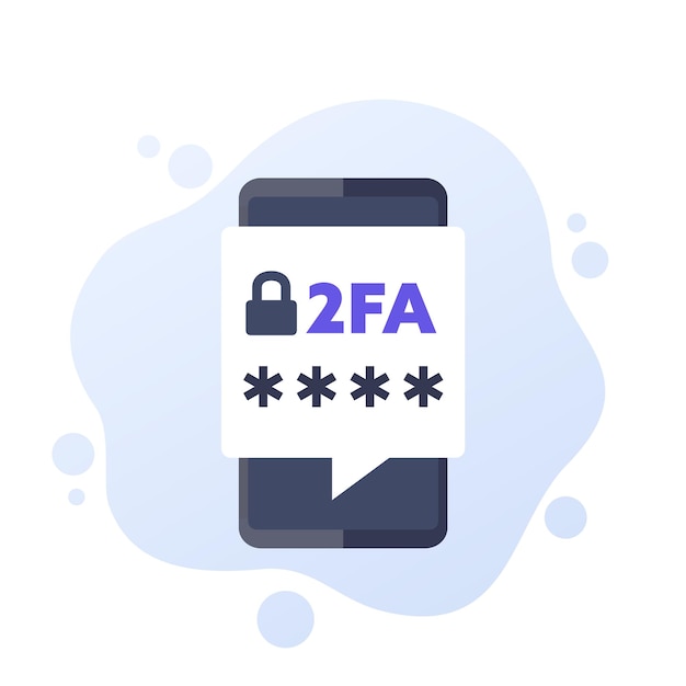 autenticación de dos factores o ilustración vectorial de 2FA con un teléfono inteligente