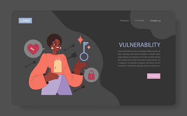 Autenticidad y vulnerabilidad modo cercano o modo oscuro banner web o página de aterrizaje psicología positiva