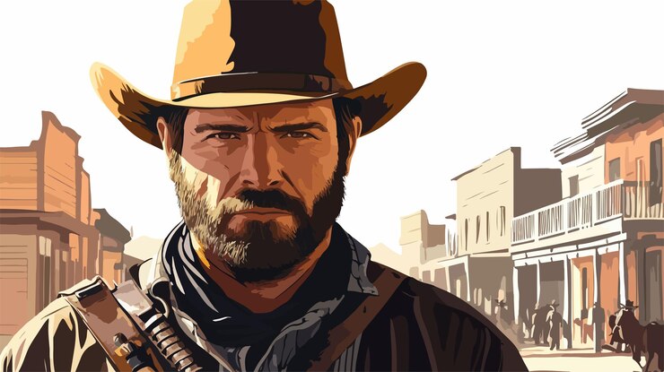 Vector el auténtico retrato de un vaquero en el salvaje oeste de la ciudad.