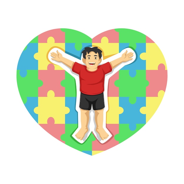 Autismo con corazón colorido de piezas de rompecabezas. ilustración vectorial