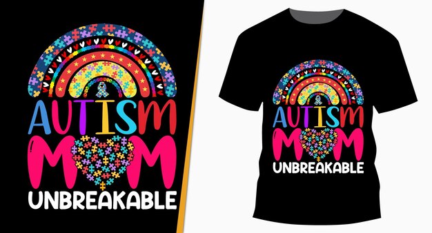 Autismo Mamá Autismo irrompible Diseño lindo de la camiseta del arco iris