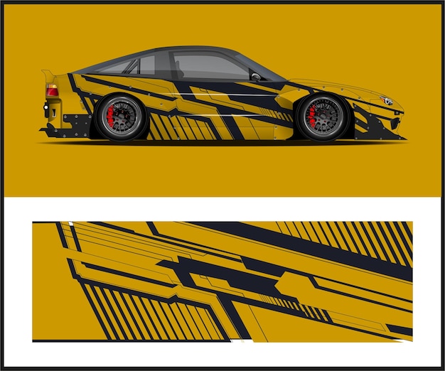 Un auto amarillo con un diseño negro y amarillo que dice bmw.