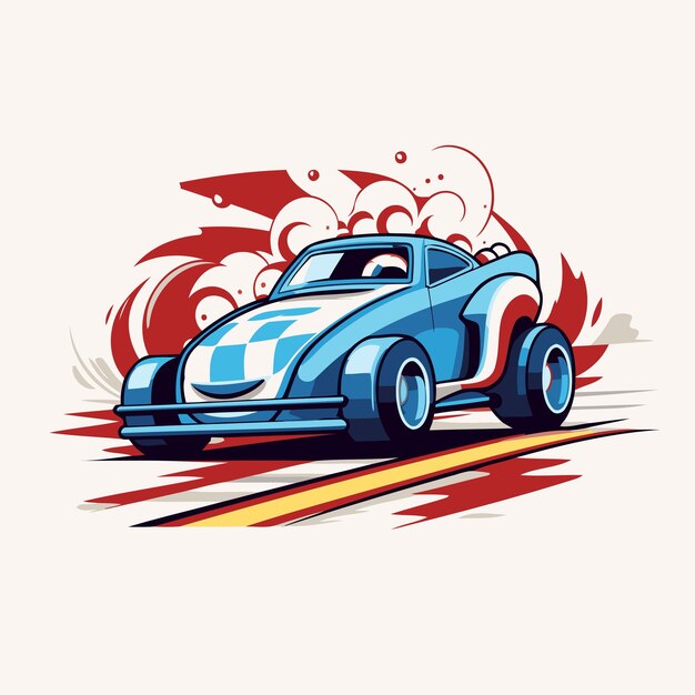 Vector auto antiguo en la carretera ilustración vectorial en estilo retro