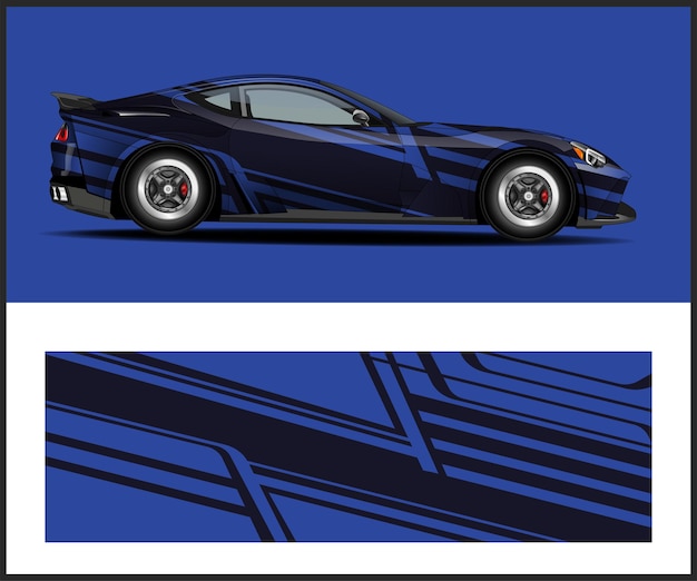 Un auto azul con un diseño negro que dice toyota.