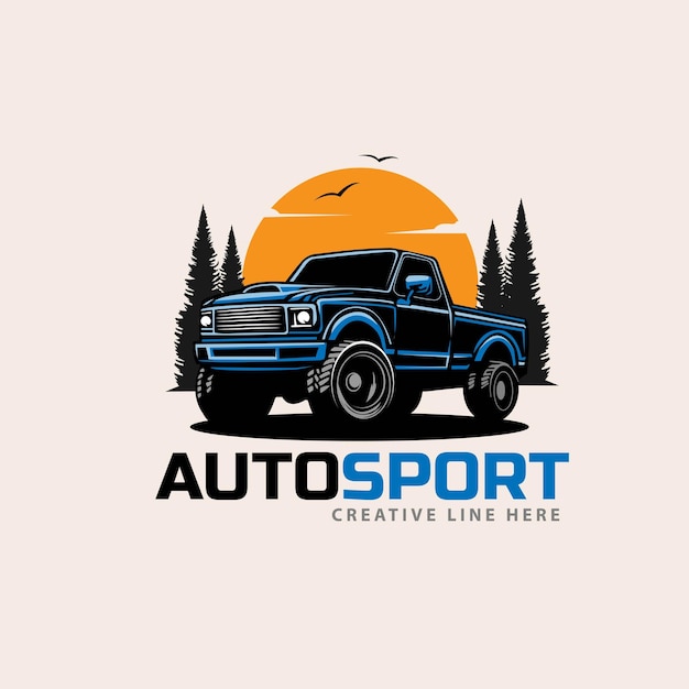 auto deporte con ilustración de bosque de pinos