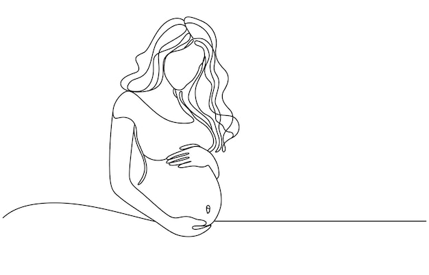 Auto-dibujado continuo dibujado en una sola línea mujer embarazada mujer que amamanta imagen dibujada a mano