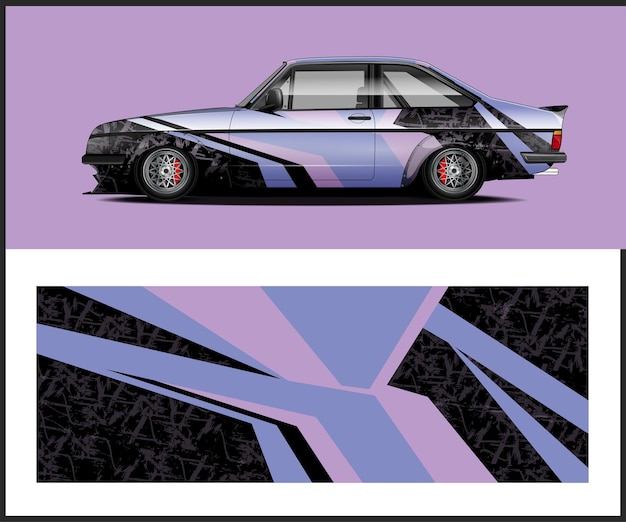 Un auto con un diseño morado y azul que dice "vmr".