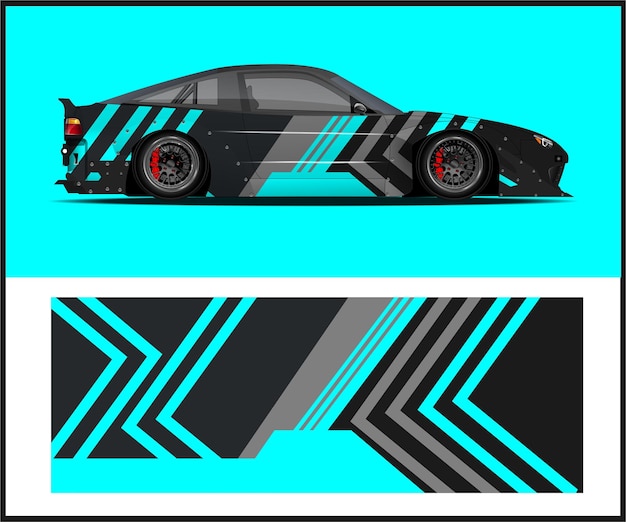 Un auto con un diseño negro y gris que dice "carro de carreras".