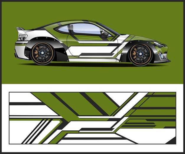 Un auto con un diseño verde y blanco que dice bmw.