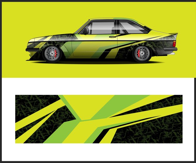 Un auto con un diseño verde y negro que dice bmw.