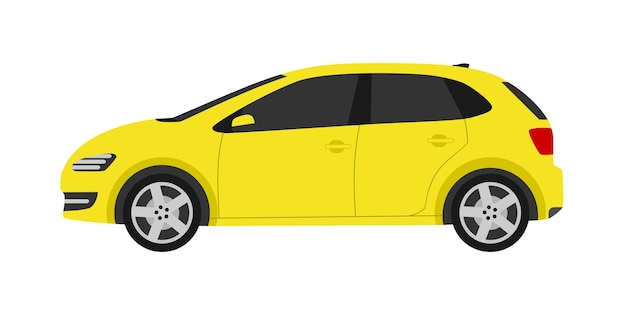 auto hatchback estilo plano color amarillo aislado sobre fondo blanco para el patrón de concepto de aplicación transporte de automóviles compartir coche alquiler de taxi servicio de reparación de autos deportivos vector 10 eps