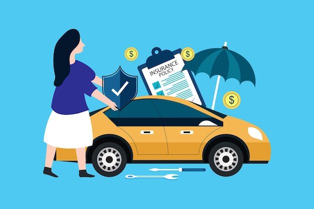 Auto insurance concept Car service and repair safety and security service