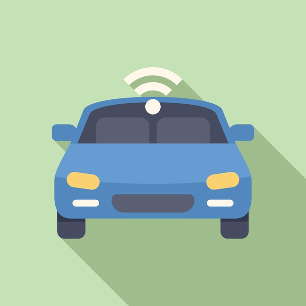 Auto inteligente azul usando el icono de conexión de red inalámbrica