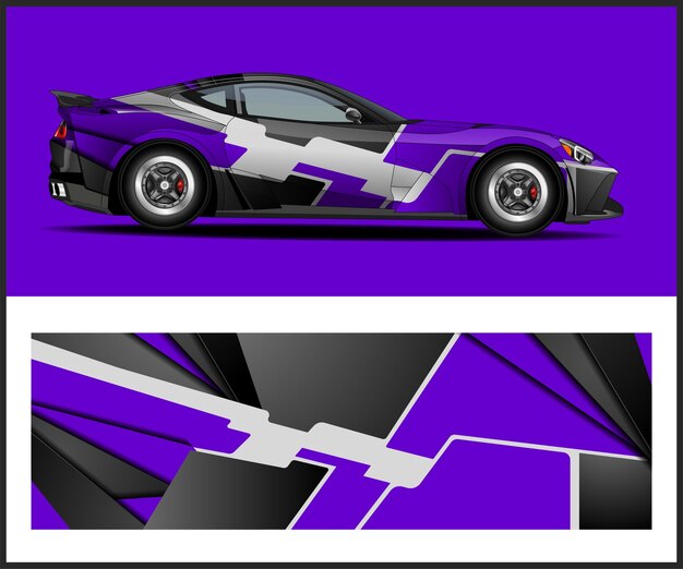 Un auto morado con una franja morada y blanca que dice nissan en blanco.