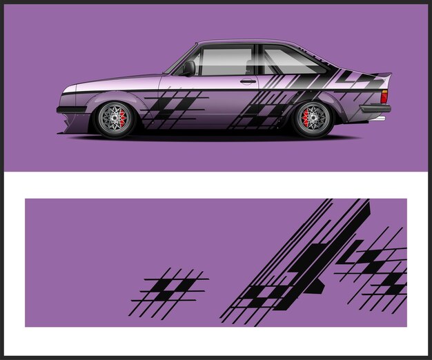Un auto morado y negro con un fondo morado que dice bmw.