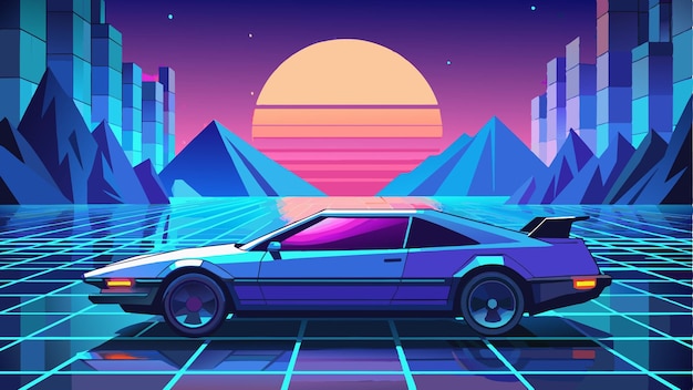 un auto con una puesta de sol de fondo