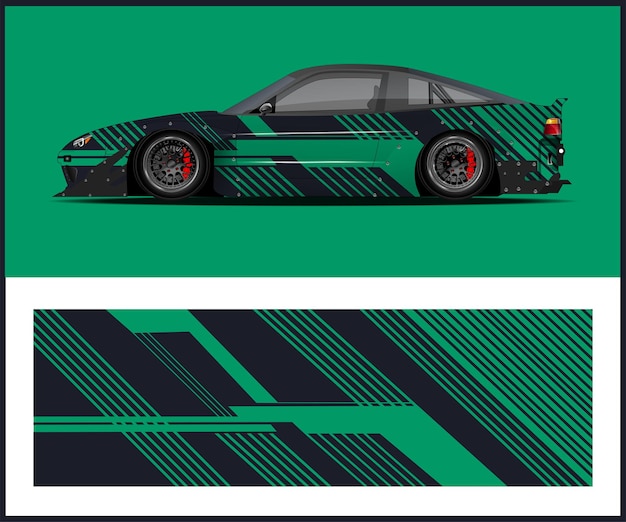 Un auto con rayas verdes y negras que dice "porsche"