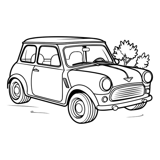 Vector auto retro sobre un fondo blanco ilustración vectorial dibujada a mano