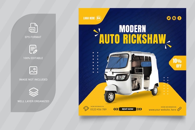 Auto rickshaw publicación en redes sociales plantilla de publicación de instagram