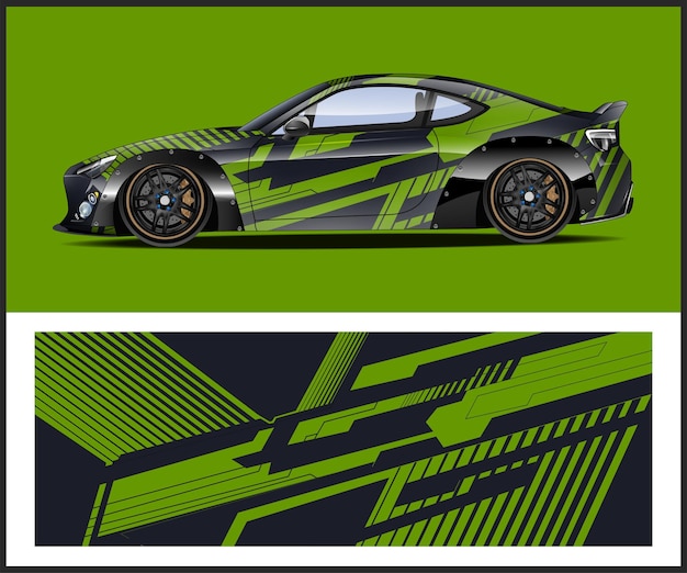 Un auto verde y negro con un diseño verde que dice toyota.