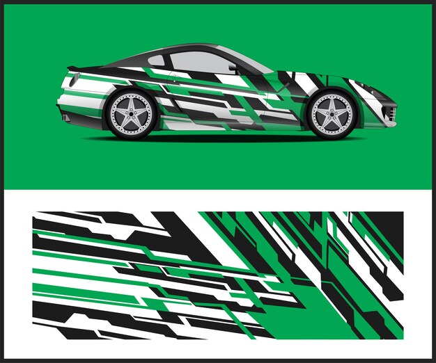 Un auto verde y negro con un diseño verde que dice zigzag.