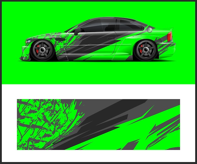 Un auto verde y negro con un fondo verde que dice "bmw".