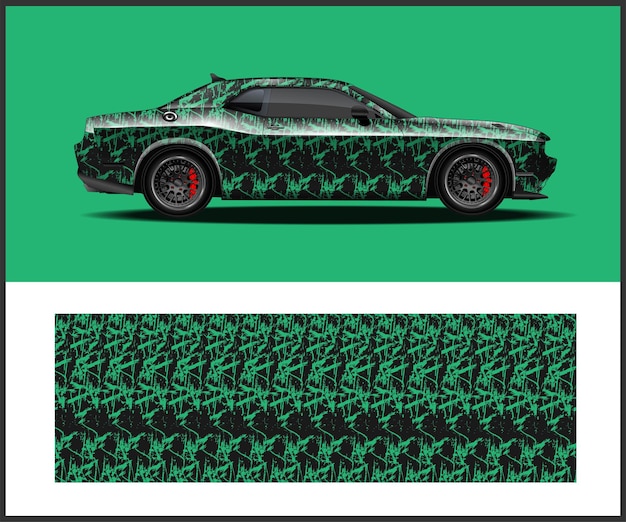 Un auto verde y negro con un patrón verde que dice camuflaje.