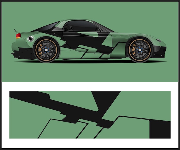 Un auto verde con pintura negra y verde.