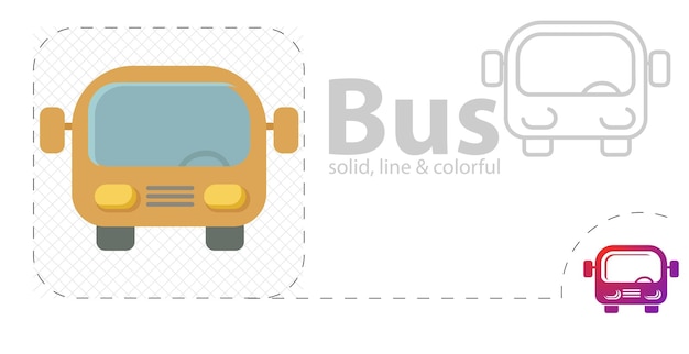 Autobús amarillo aislado ilustración plana icono de línea de autobús