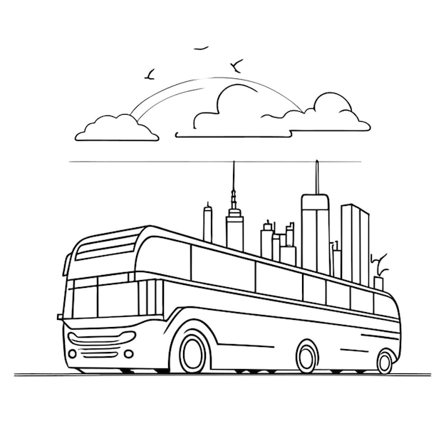 autobús y ciudad vector ilustración línea arte