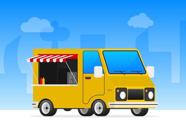 Autobús de comida en estilo retro Camión de comida callejera Ilustración vectorial