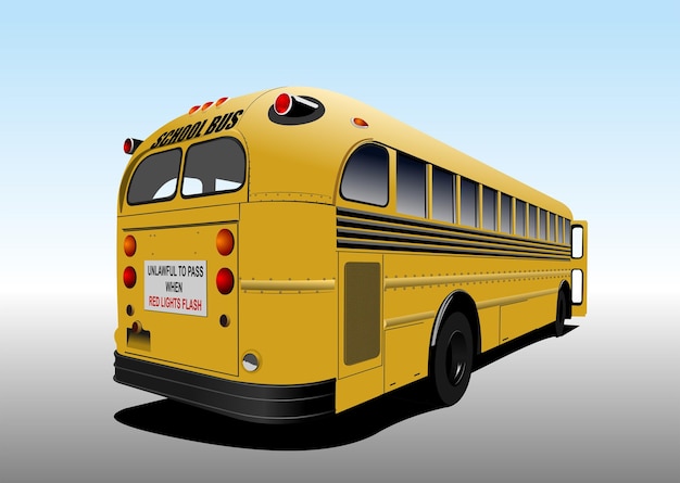 Autobús escolar amarillo esperando a los escolares Vector 3d ilustración