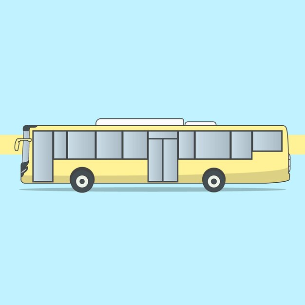 Autobús escolar amarillo con estilo de diseño minimalista en azul y amarillo