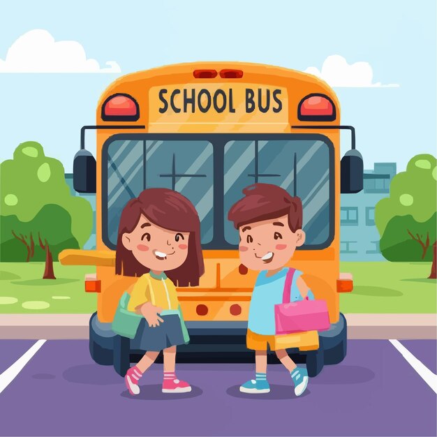 Vector autobús escolar dibujado a mano y con diseño plano