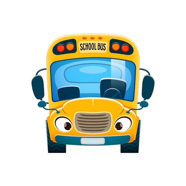 Autobús escolar de dibujos animados con carácter de educación facial