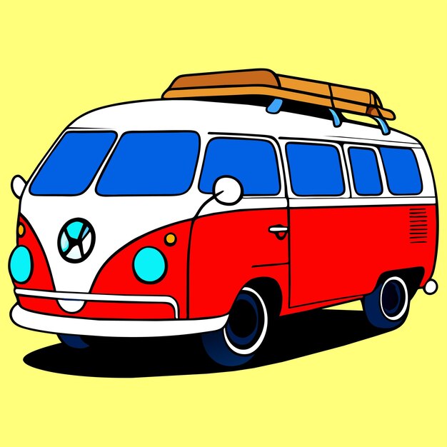 Vector autobús retro camper dibujado a mano plano elegante pegatina de dibujos animados icono concepto ilustración aislada