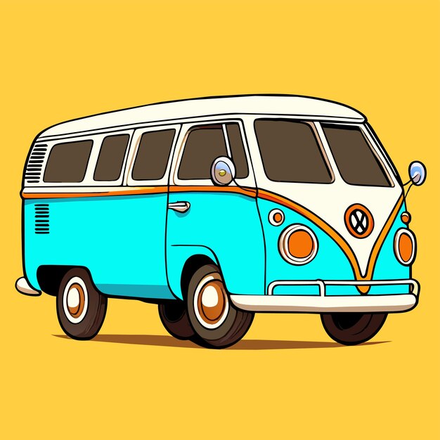 Vector autobús retro camper dibujado a mano plano elegante pegatina de dibujos animados icono concepto ilustración aislada