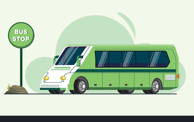 Autobús verde en la parada de autobús