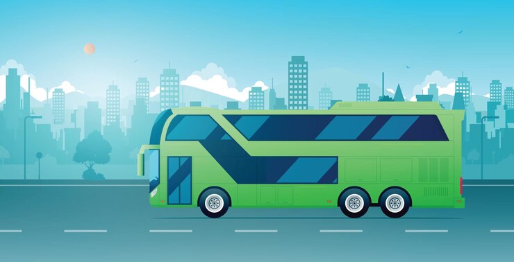 Vector los autobuses turísticos de dos pisos circulan por las carreteras de la ciudad