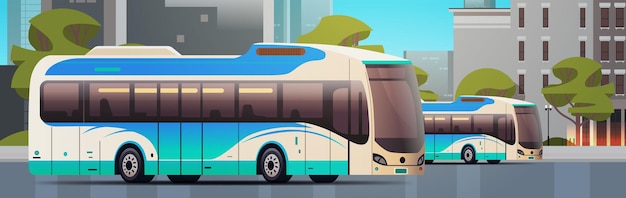 Autobuses urbanos vehículos transporte público moderno tráfico urbano y rural concepto de movimiento cómodo