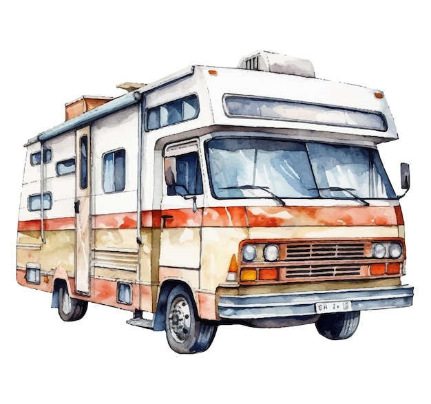 Autocaravana en ilustración estilo acuarela