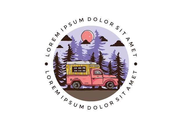 Autocaravana de madera en la ilustración del bosque