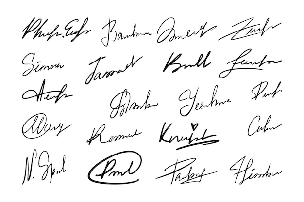 Autógrafos firmados a mano con lápiz documentos plantillas de firmas a mano abstract vector de autógrafos