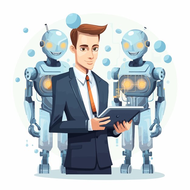 Automatización con un hombre de negocios sosteniendo una tableta