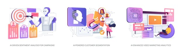 Automatización del marketing concepto abstracto ilustración vectorial conjunto de análisis de sentimiento impulsado por la ayuda para
