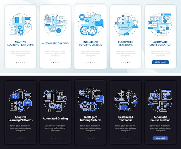 Automatización de la noche educativa, conjunto de pantallas de aplicaciones móviles de incorporación diurna
