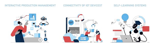 Automatización de la producción conjunto de gestión interactiva conectividad de IoT y aprendizaje artificial futuro de la industria