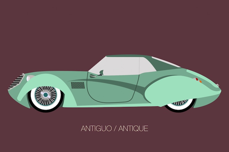 Vector automóvil clásico antiguo, ícono de automóvil vectorial, vista lateral del automóvil, automóvil, vehículo motorizado